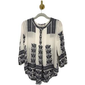 Pale Sky Women Pleated Tunic Top Boho Peasant Western Cowgirl,  split neck top